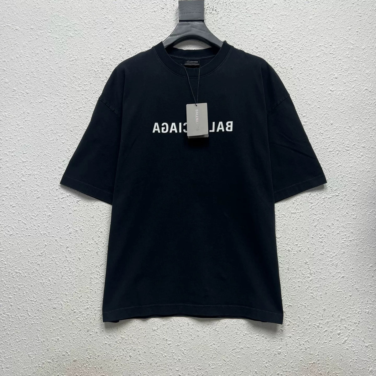Balenciaga Black Inverted Letter Logo Short Sleeve T-Shirt