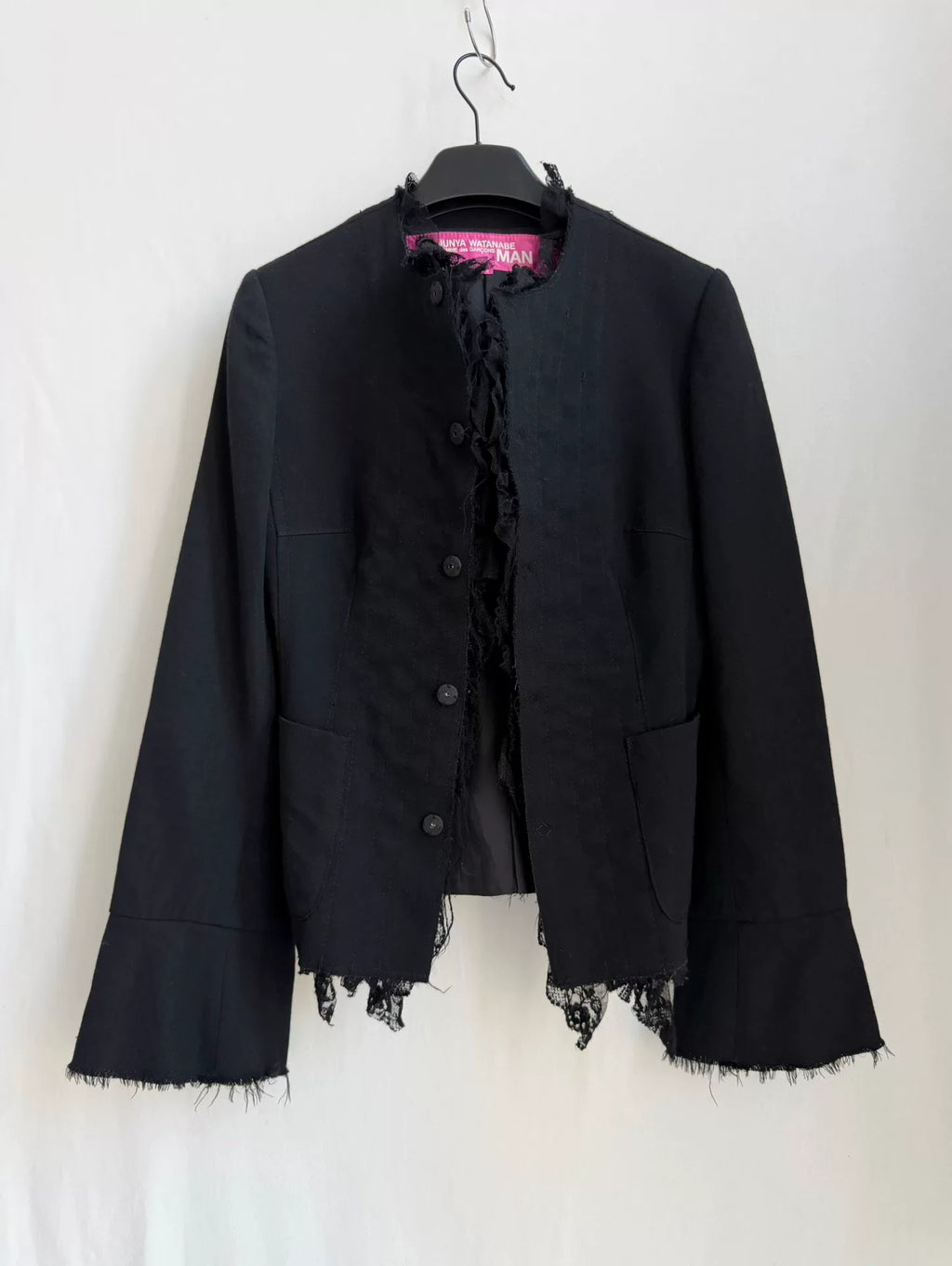 Junya Watanabe Black Stand-Collar Cinched Lace Wool Jacket