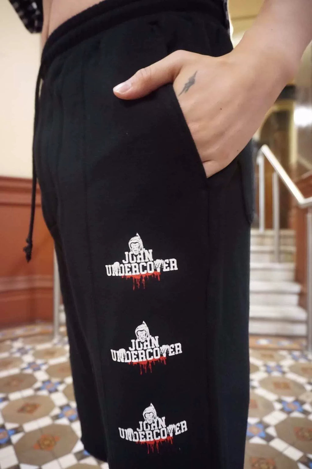 Johnundercover SS19 Black Logo Print Cotton Shorts