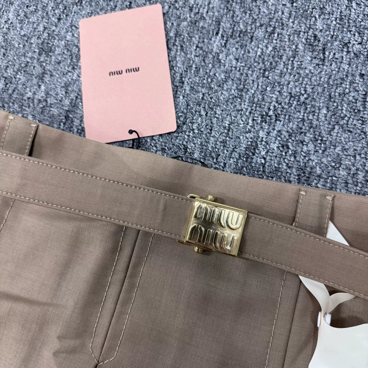 Miu Miu Metallic Belt Khaki Skirt