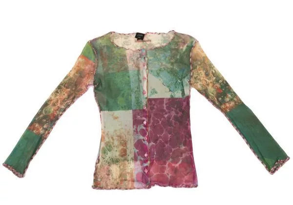 Jean Paul Gaultier Vintage Green Mottled Print Mesh Top