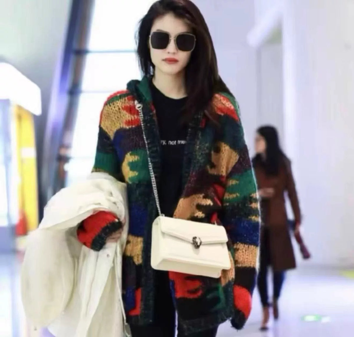 Saint Laurent FW18 Color-Block Mohair Hooded Cardigan