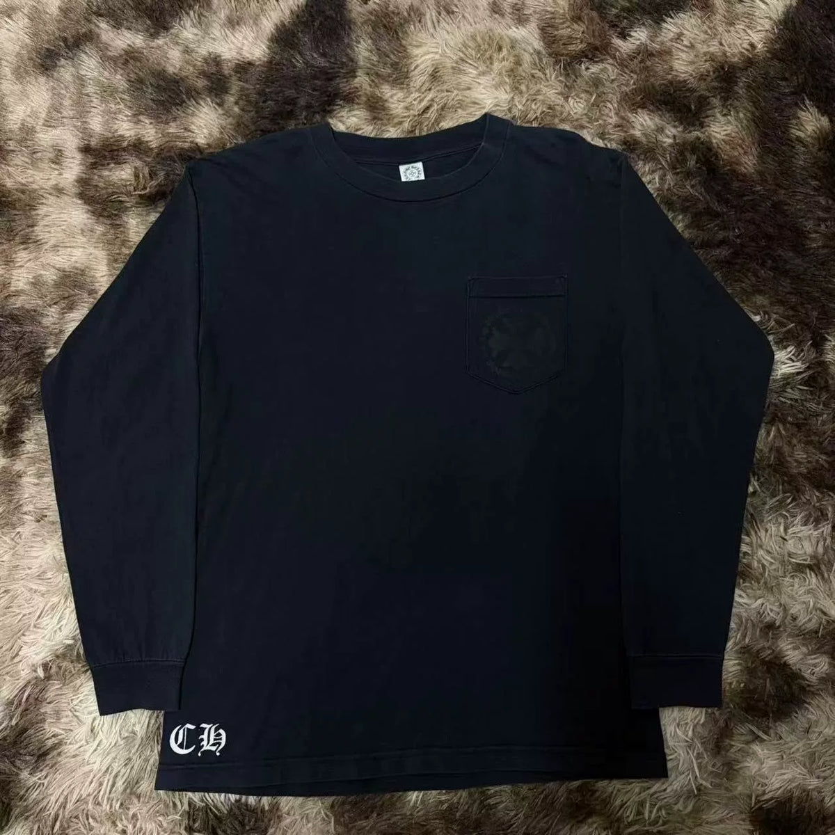 Chrome Hearts Black Cross Flower Ring Sanskrit Long Sleeve Top