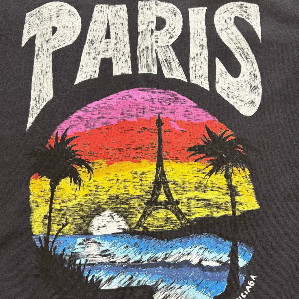Balenciaga Island Palm Tree Graffiti Washed Logo Short Sleeve T-Shirt