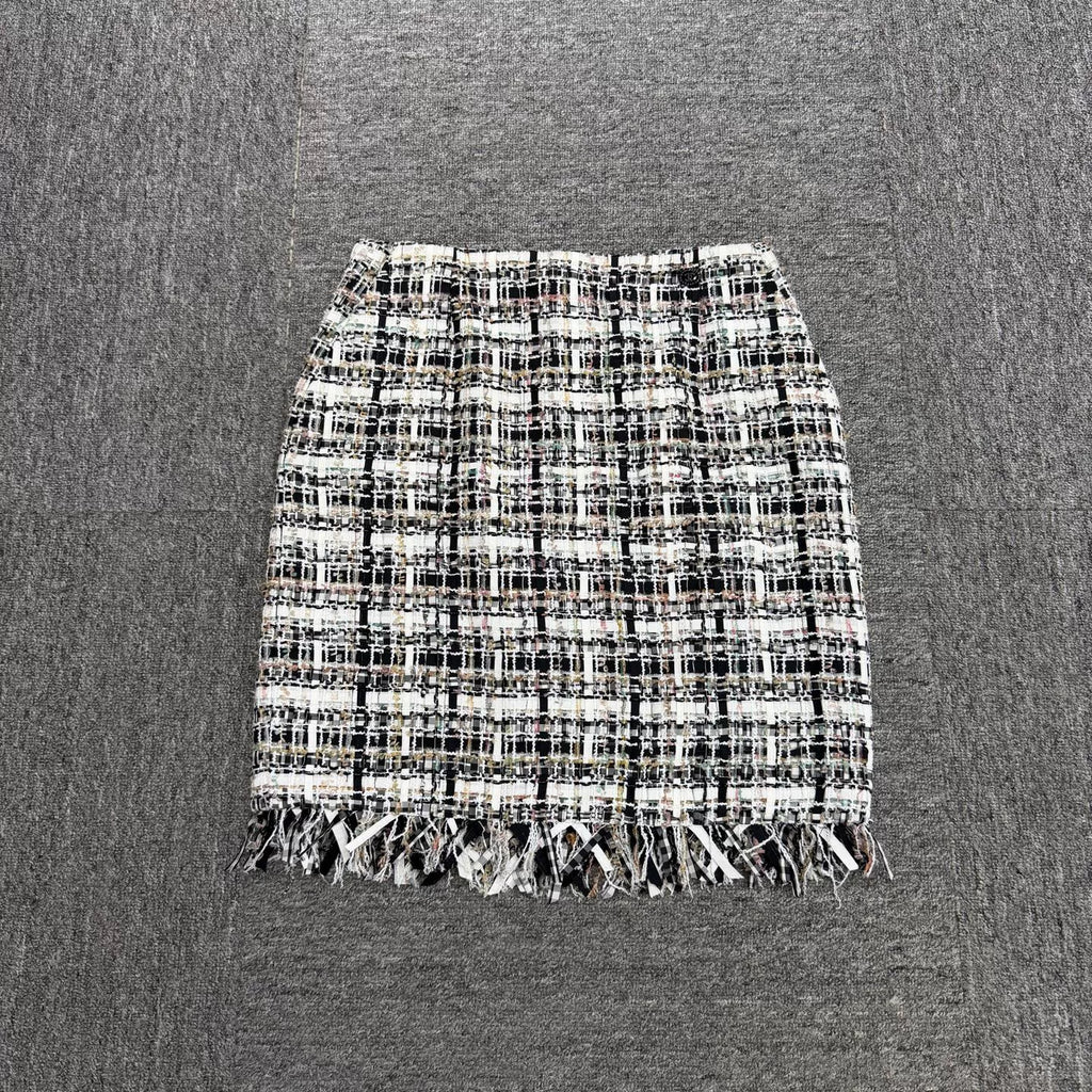 Chanel Plaid Fringe Skirt