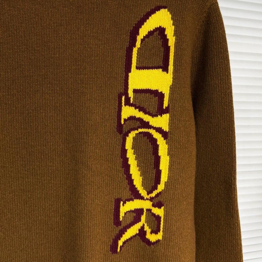 Dior And Lewis Hamilton Logo Wool Brown Knit Sweater