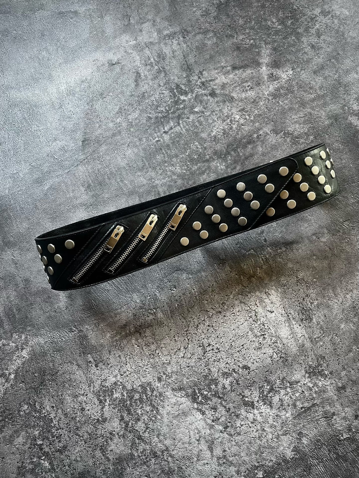 Saint Laurent Multi-Zipper Studded Biker Black Belt