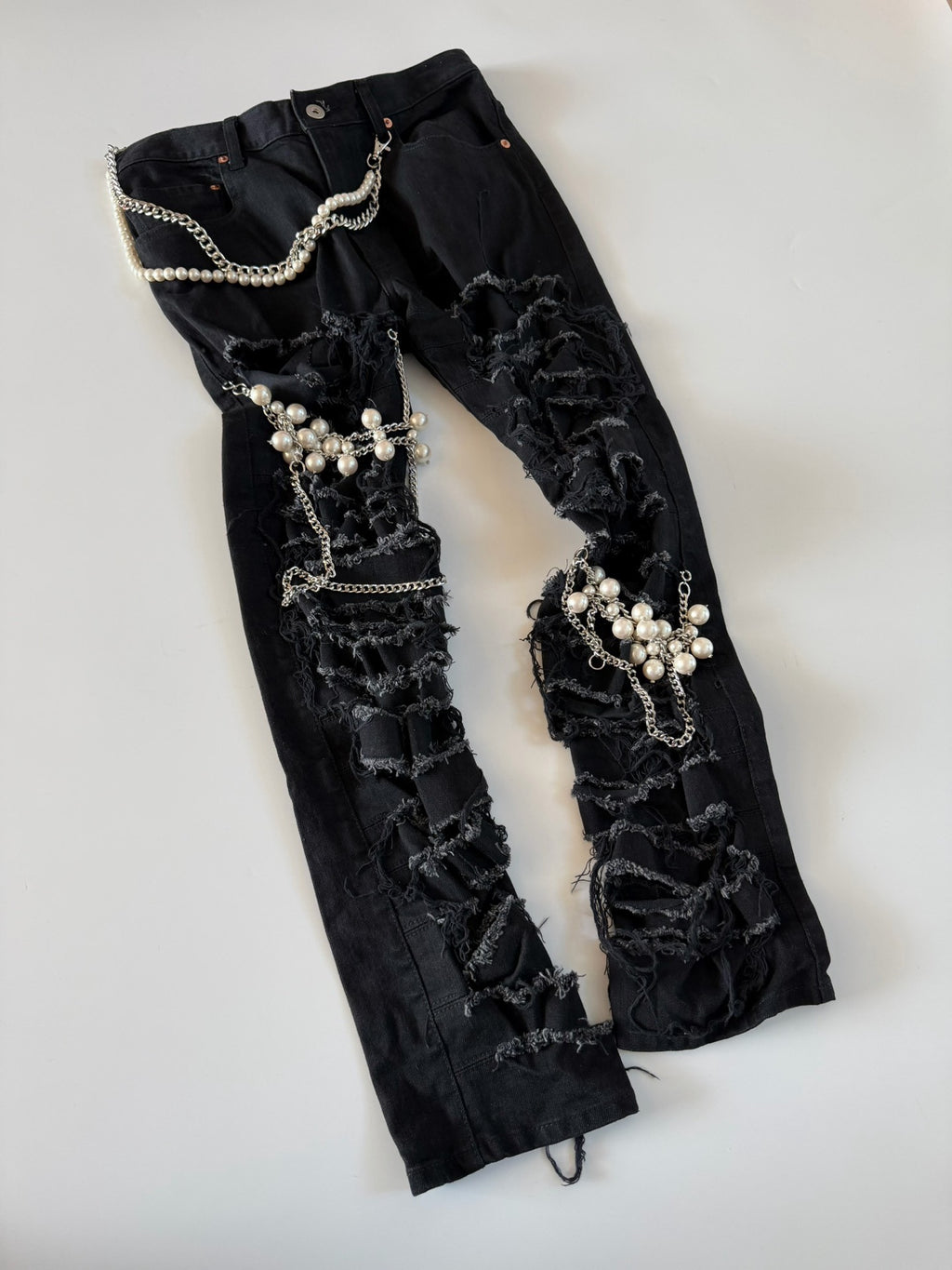 Junya Watanabe 23SS beaded distressed ripped jeans