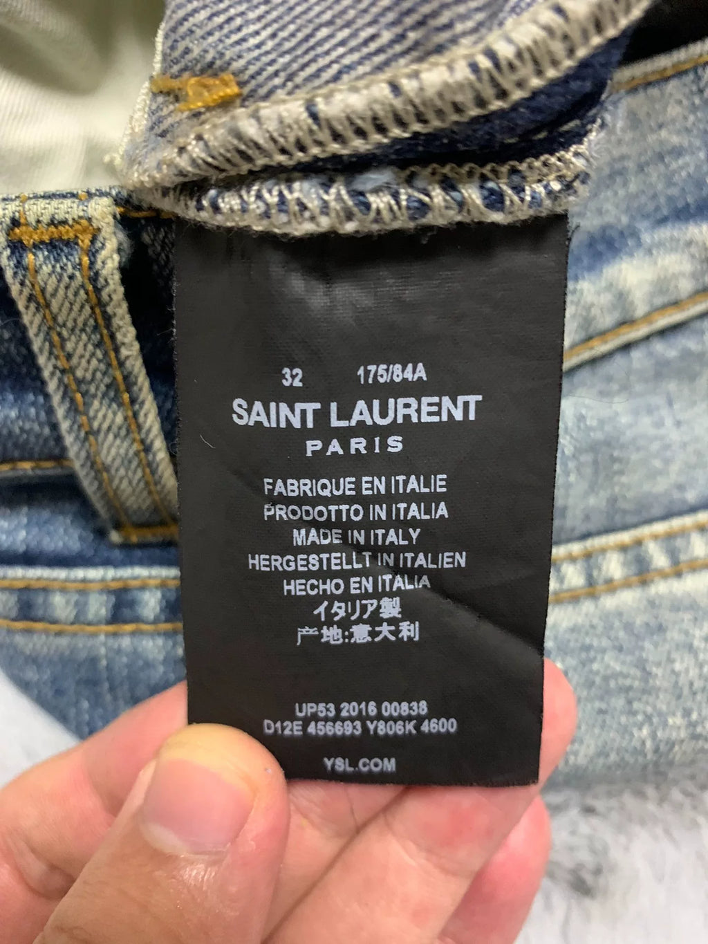 Saint Laurent 16FW D02 Blue Brushed Mud-Wash Distressed Jeans