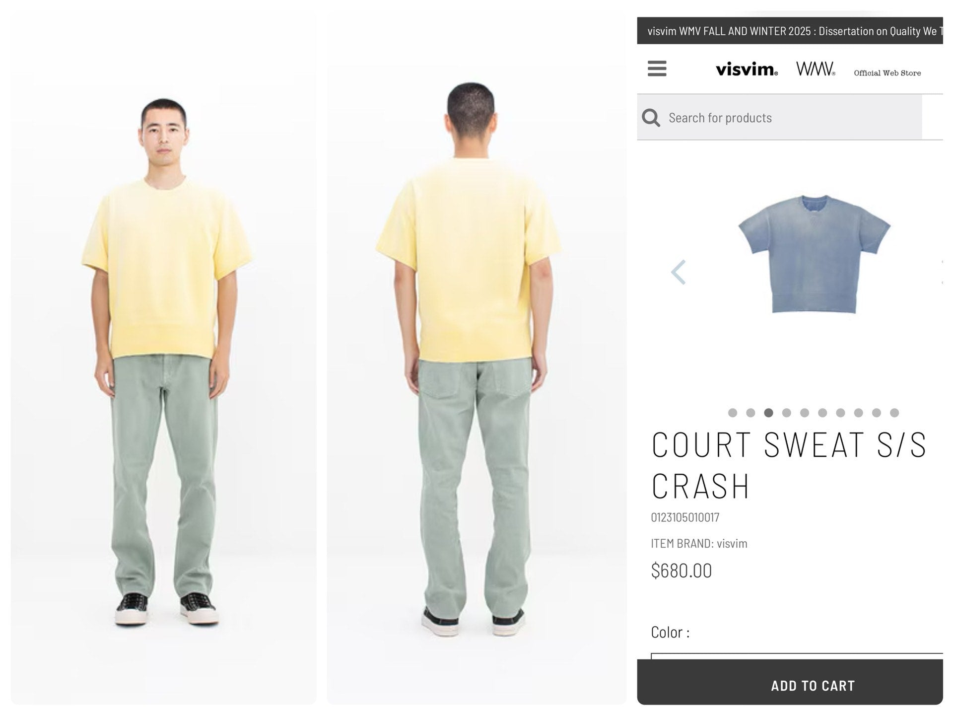 Visvim 23SS Court Sweat S/S Crash Distressed Short Sleeve Sweatshirt