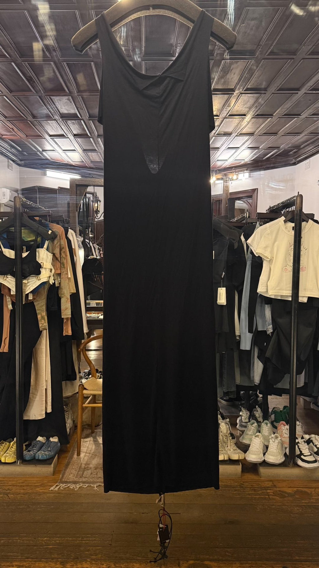 M.A+ FW24 extra Black V-Neck Backless VI Bamboo Dress
