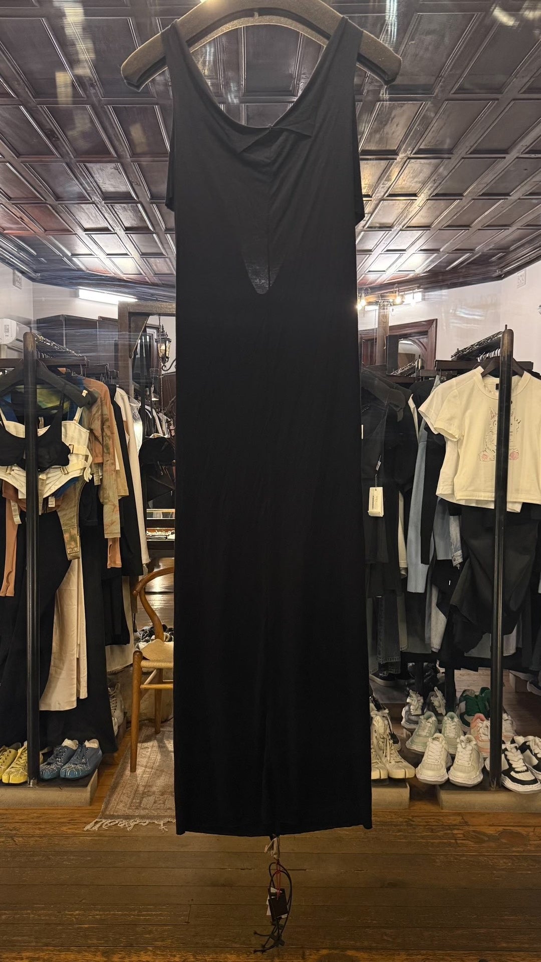 M.A+ FW24 extra Black V-Neck Backless VI Bamboo Dress