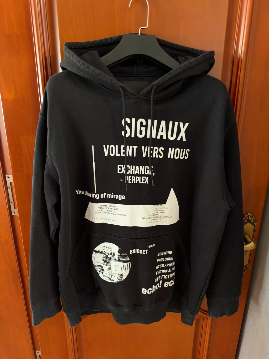 Prada Black Letter Print Hooded Sweatshirt