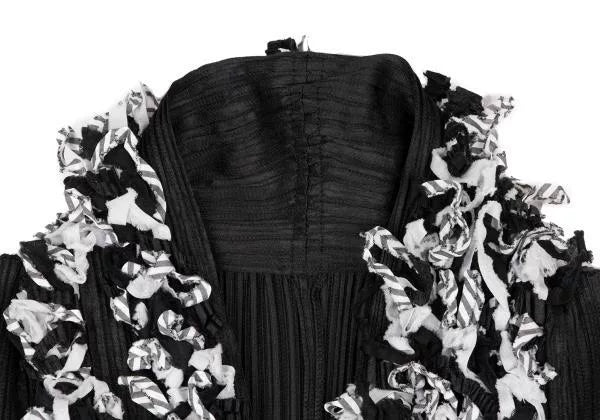 Issey Miyake Vintage Black Raw-Edge Pleated Top