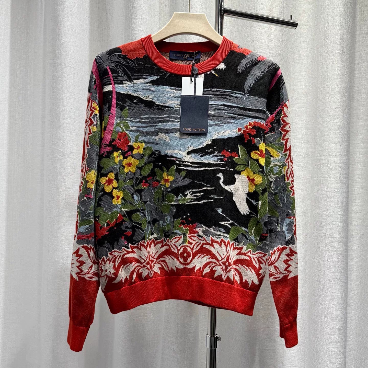 Louis Vuitton Long Sleeve All-Over Print Cotton Multicolor Knit Sweater