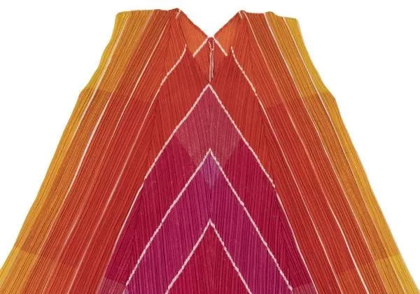 Issey Miyake Vintage Orange Striped Pleated Dress
