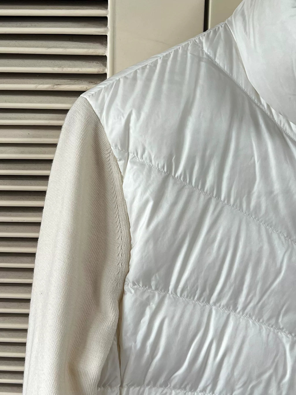 Moncler White Wool-Panel Down Jacket