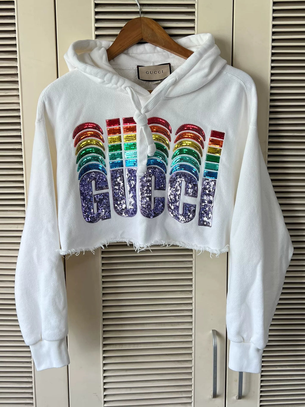 Gucci Rainbow Sequin Cropped Hoodie