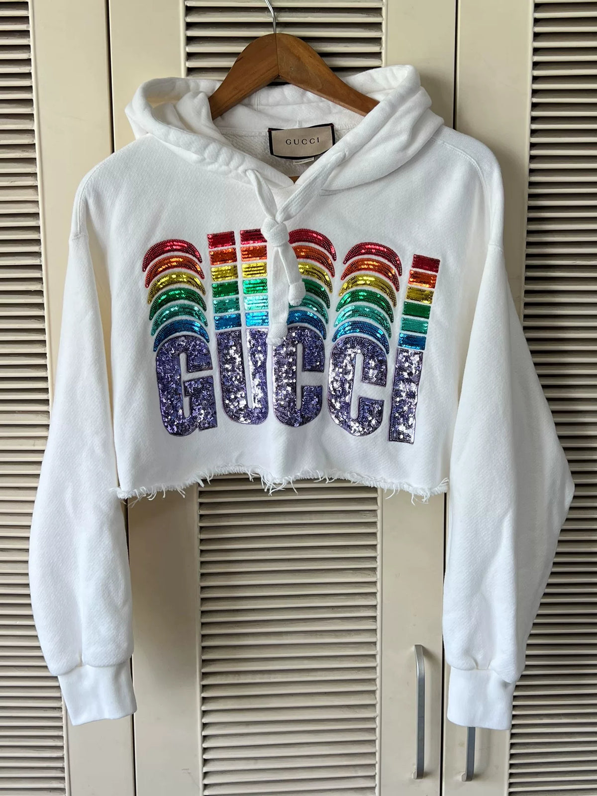 Gucci Rainbow Sequin Cropped Hoodie