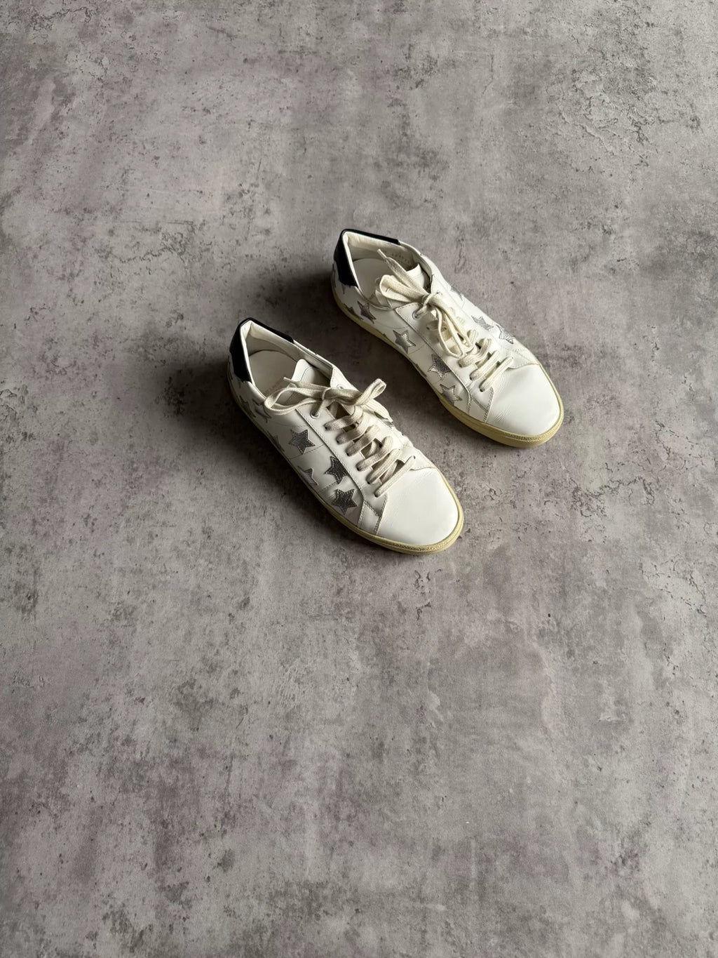 Saint Laurent Paris SS16 White Silver Star Appliqués Sneakers by Hedi Slimane