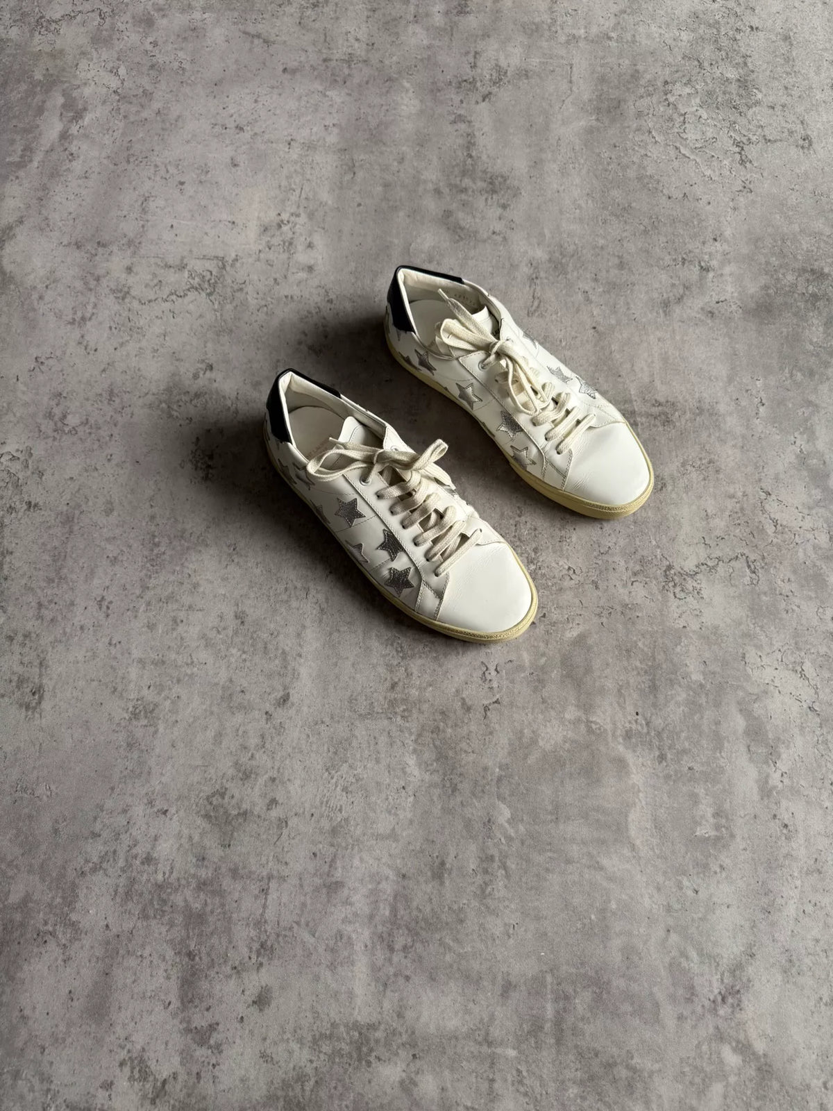 Saint Laurent Paris SS16 White Silver Star Appliqués Sneakers by Hedi Slimane