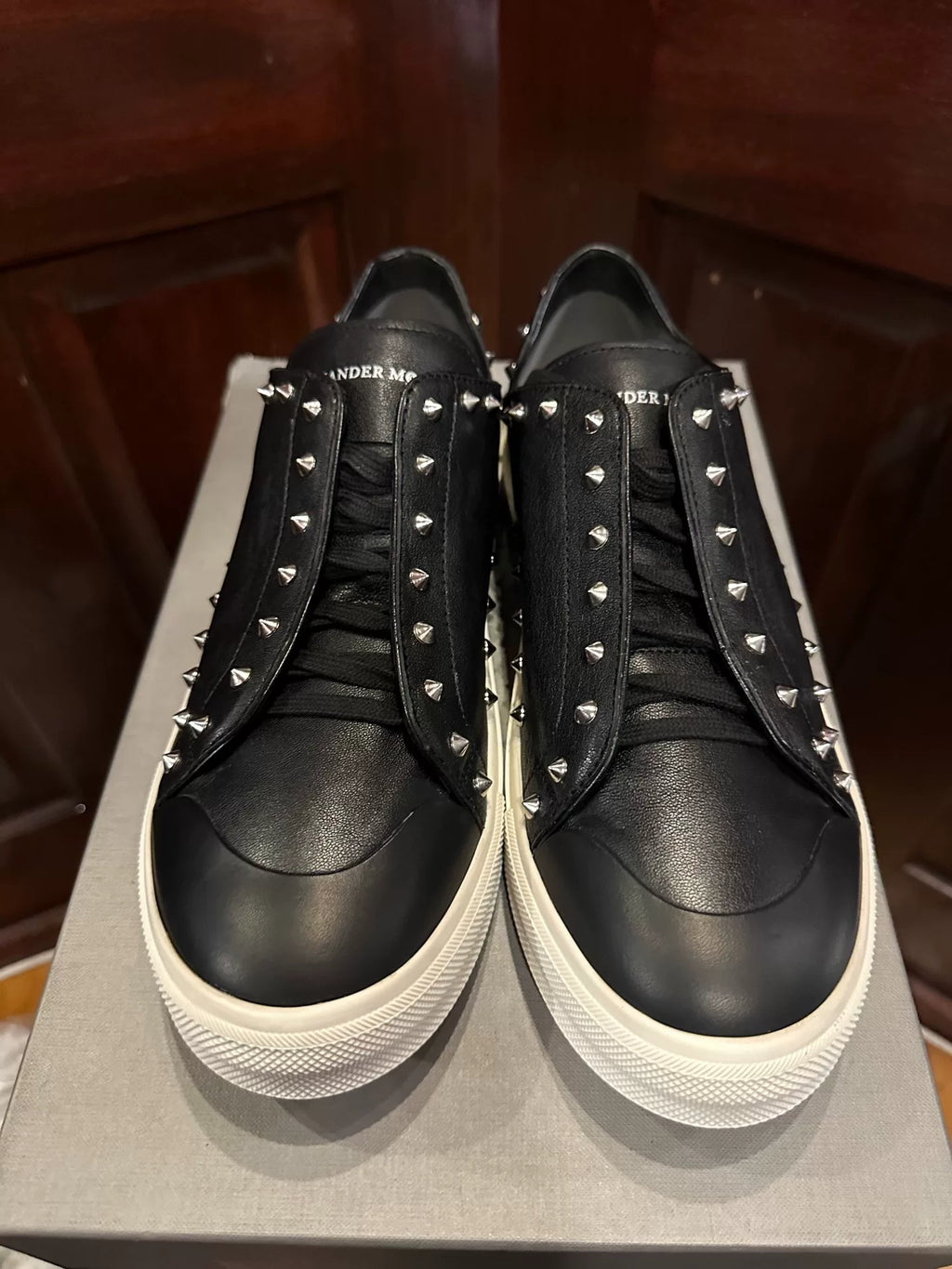 Alexander McQueen Black Studded Hidden Lace Low-Top Calfskin Sneakers