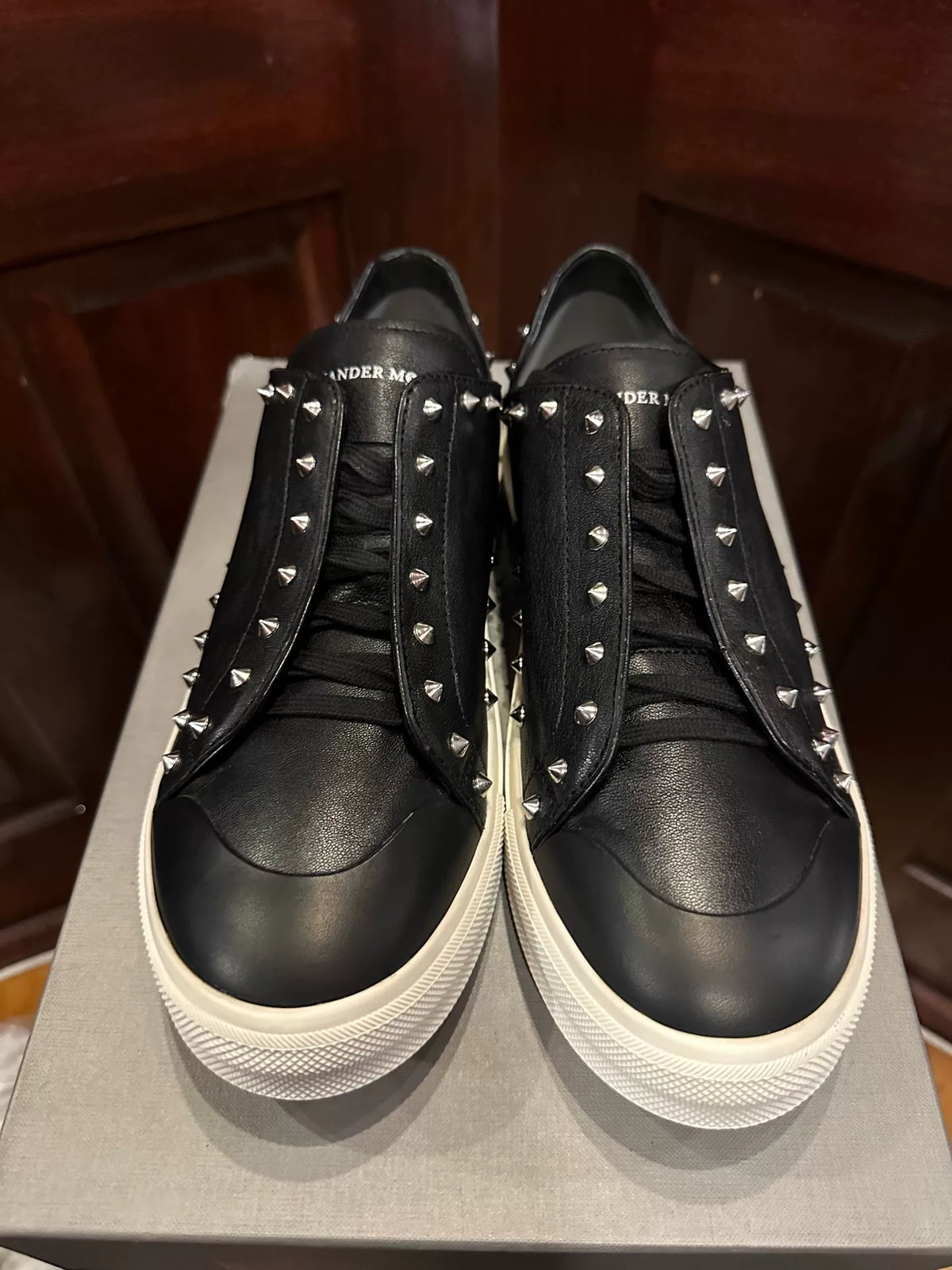 Alexander McQueen Black Studded Hidden Lace Low-Top Calfskin Sneakers