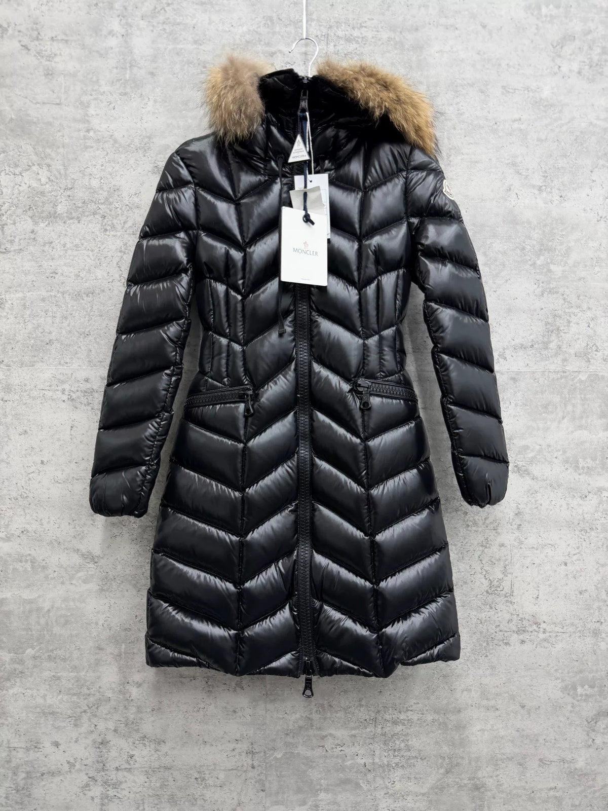 Moncler Belloy Glossy Fur-Collar Down Coat