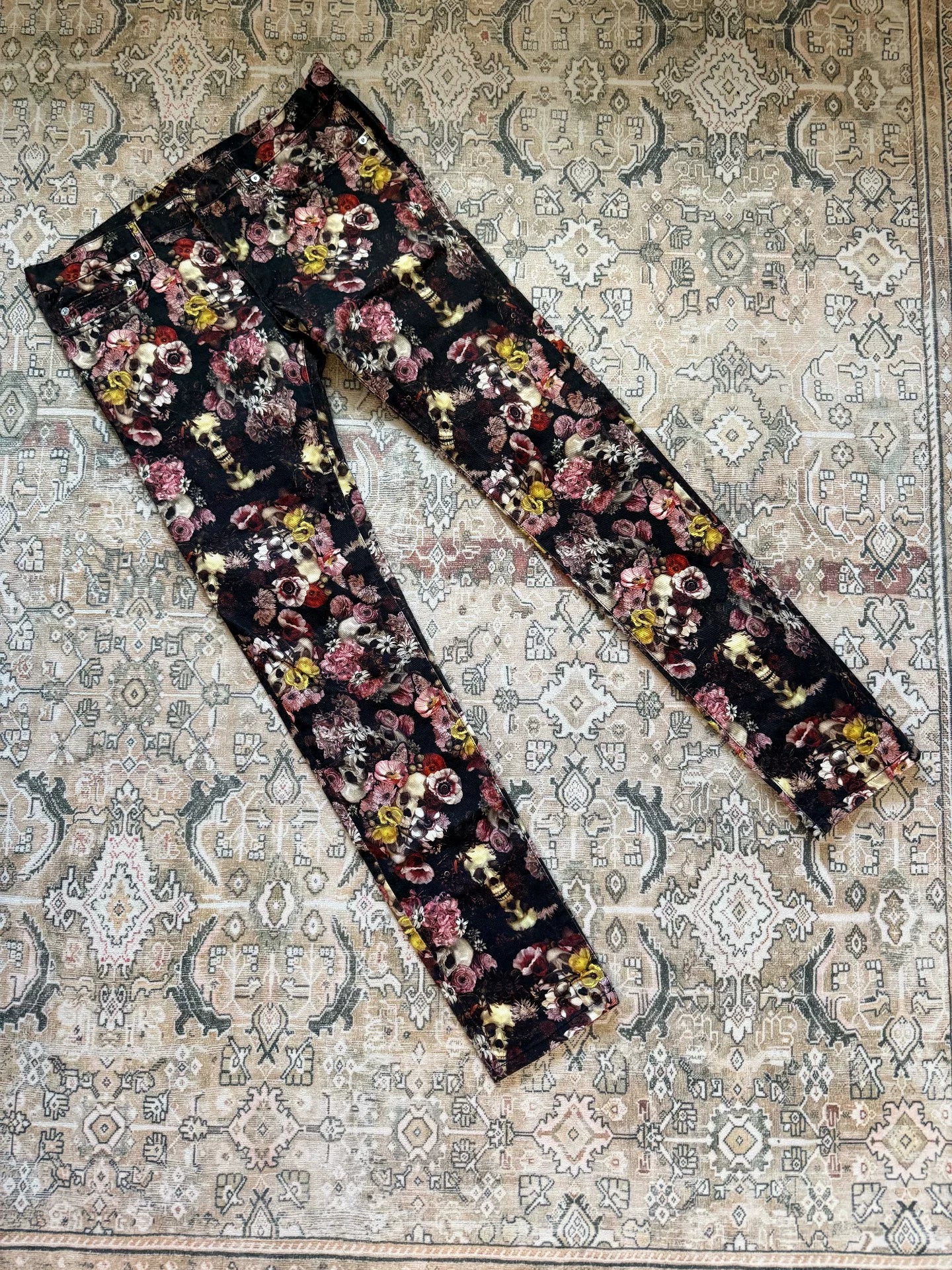 Dior Homme Black Floral Skull Skinny Jeans