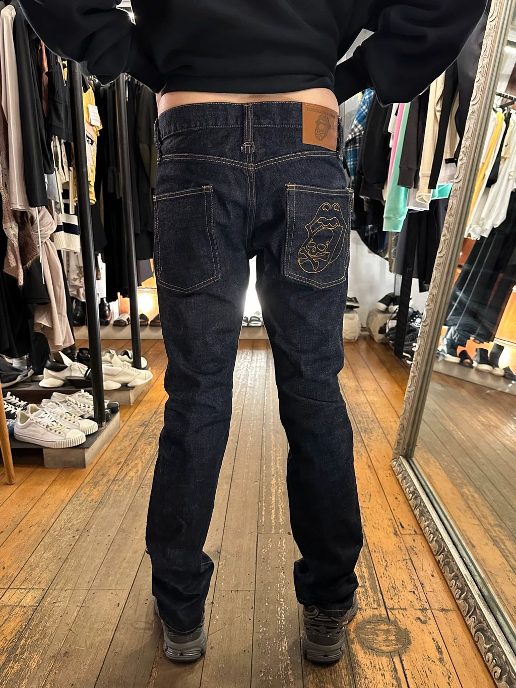 mastermind Japan × Theater8 Rolling Stones Navy Blue One Wash Cotton Denim Jeans