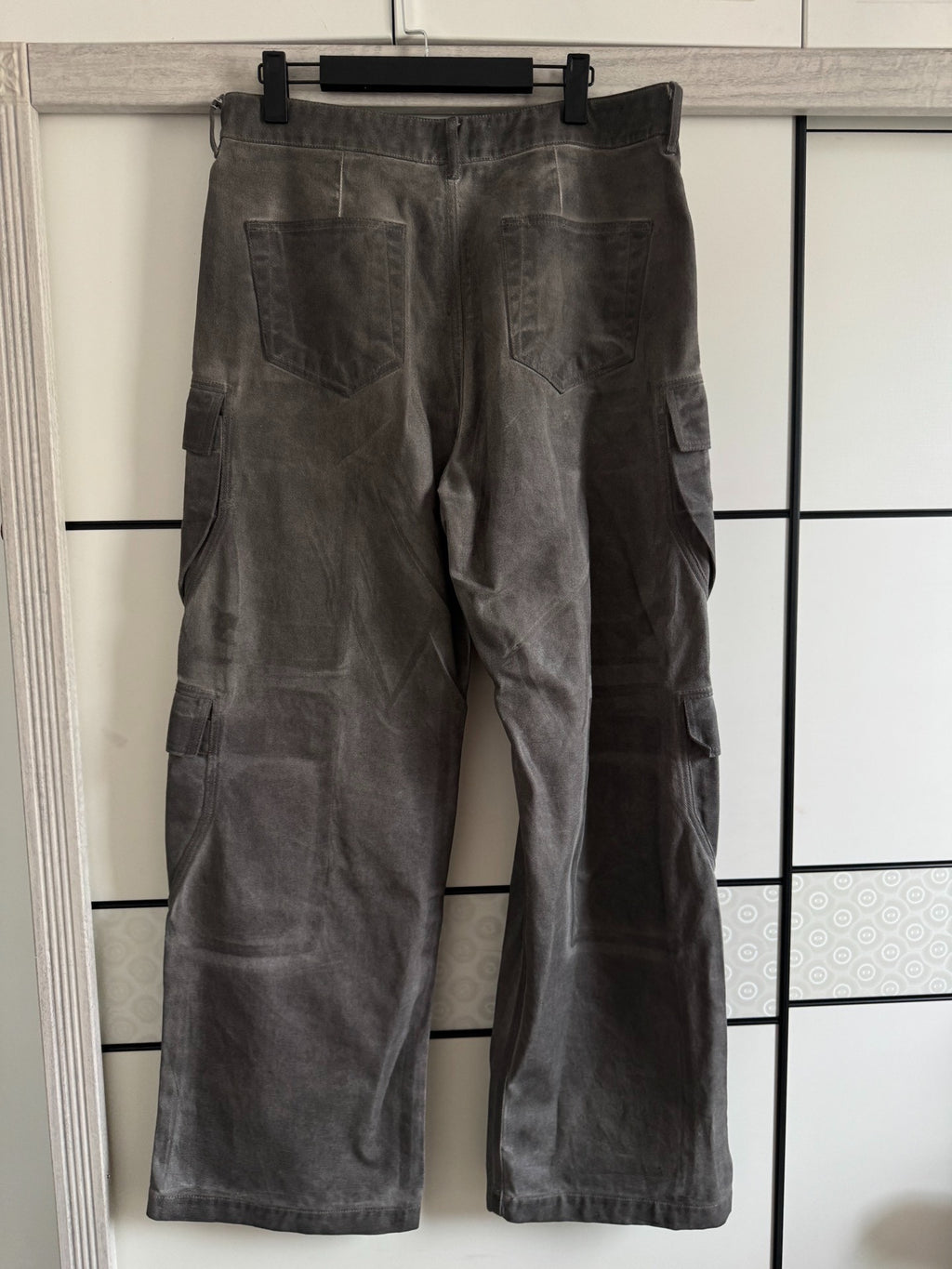 Rick Owens 25SS Cargo Belas Black Gray Multi-Pocket Wide-Leg Pants