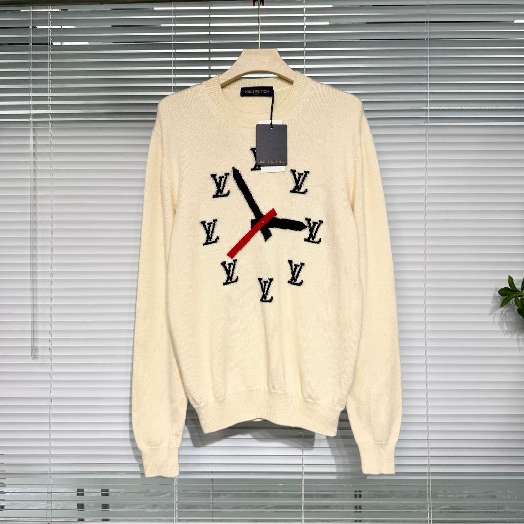 Louis Vuitton Wool Clock Logo Off-White Knit Sweater