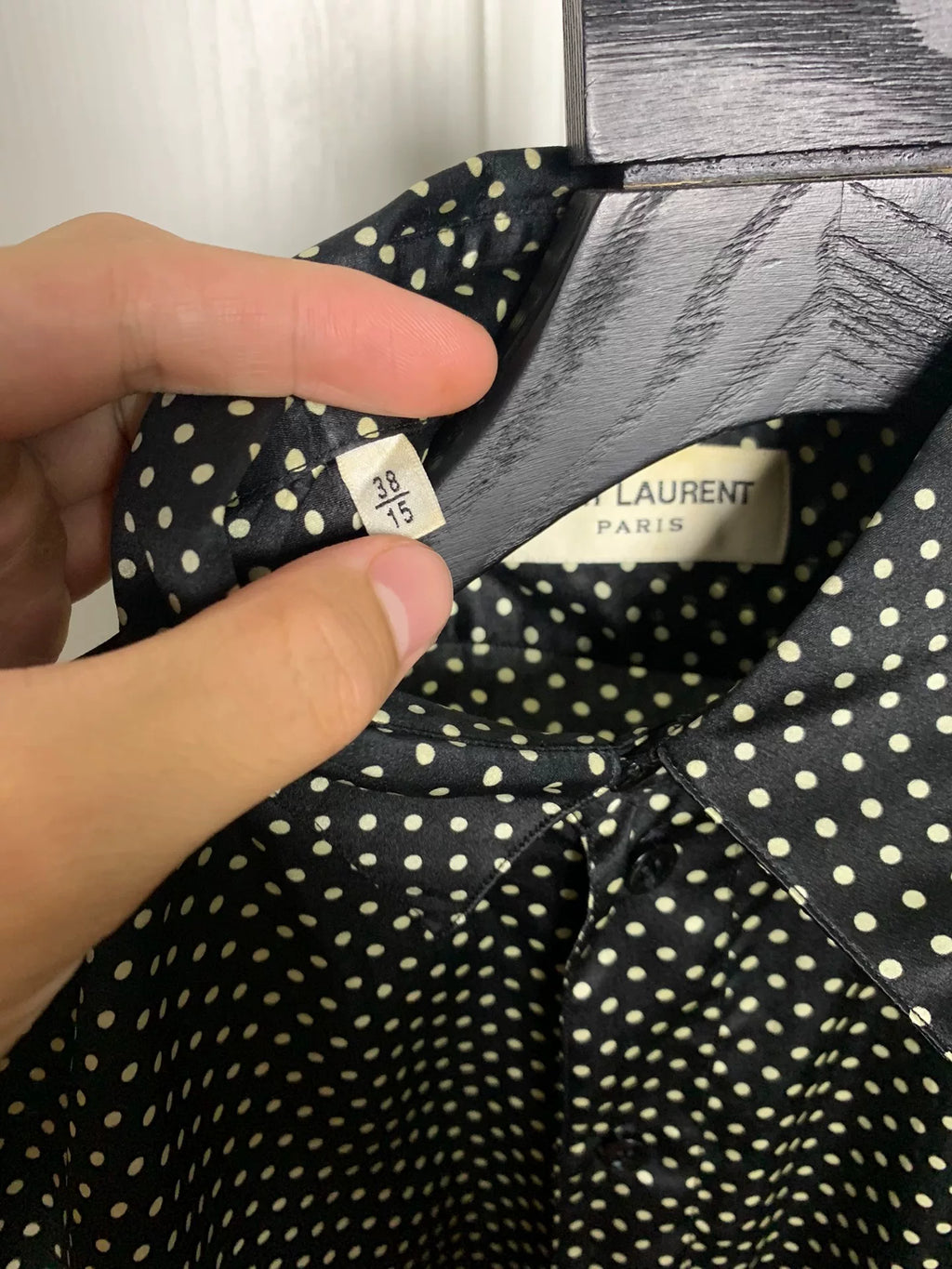 Saint Laurent 16FW Black White Silk Polka Dot Look Shirt