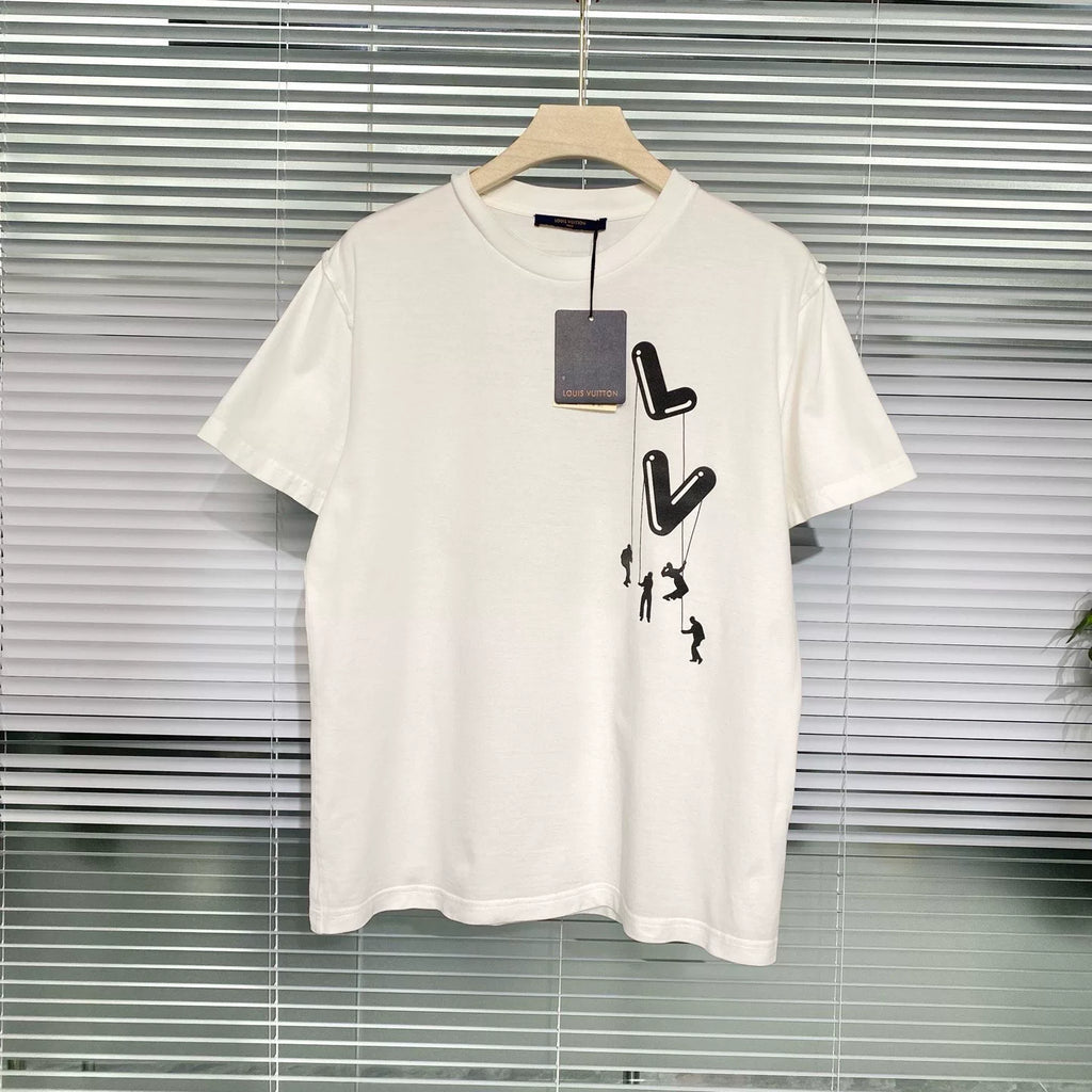 Louis Vuitton Print Logo Cotton White Short Sleeve T-Shirt