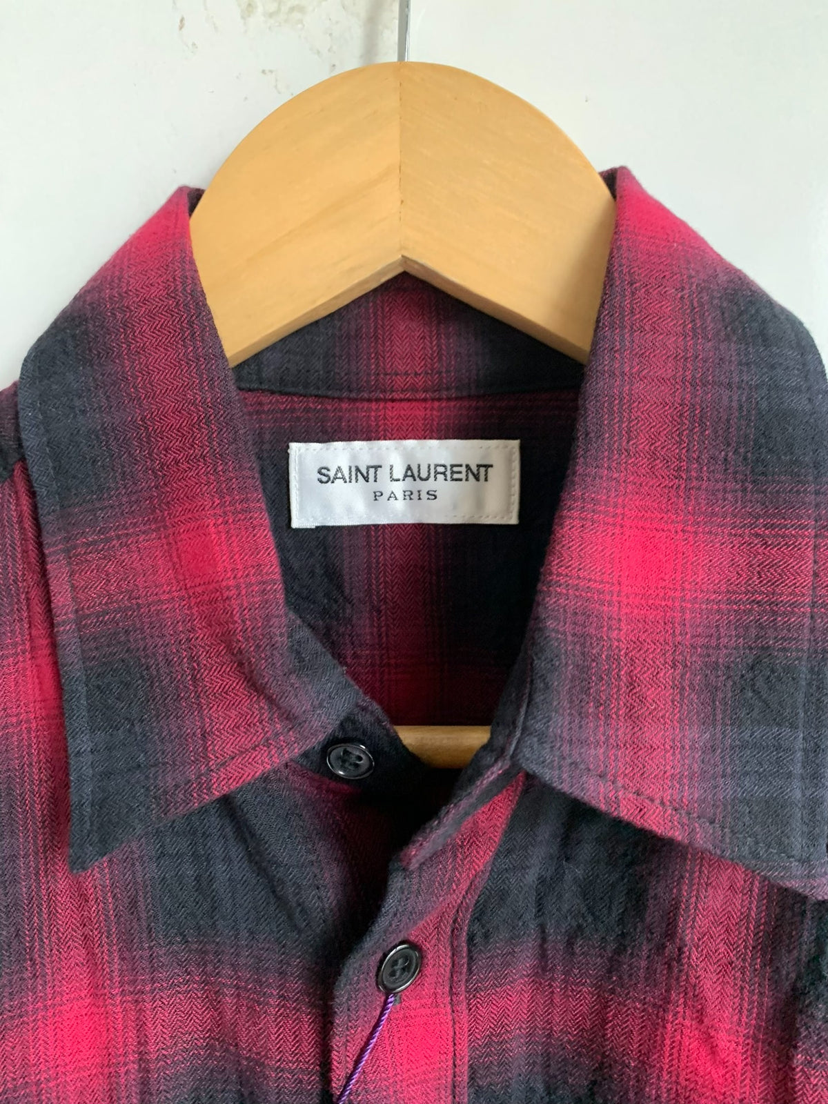 Saint Laurent Red Black Plaid Shirt