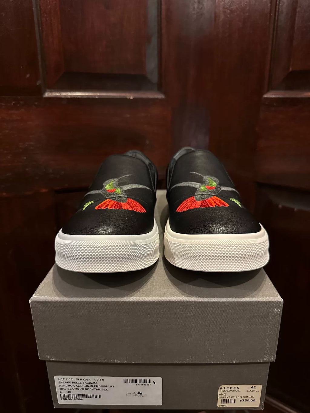 Alexander McQueen Hummingbird Embroidered Calfskin Slip-On Sneakers