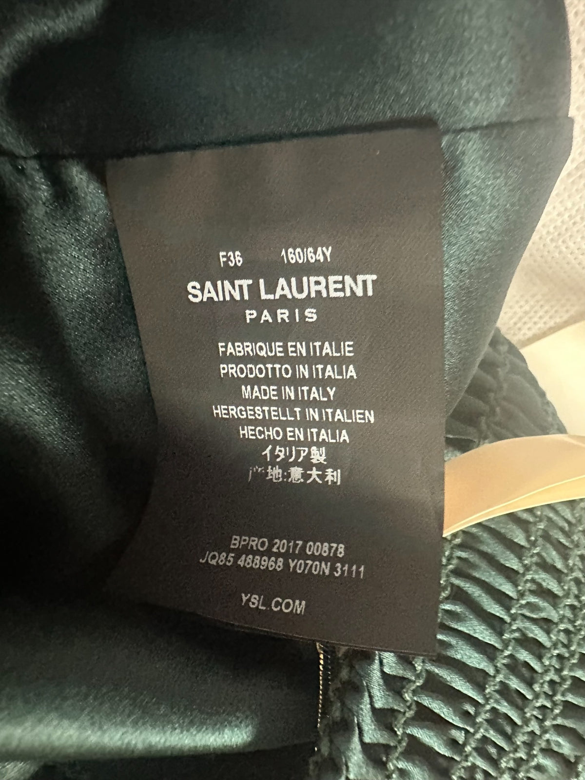 Saint Laurent Dark Green Silk Fringe Skirt