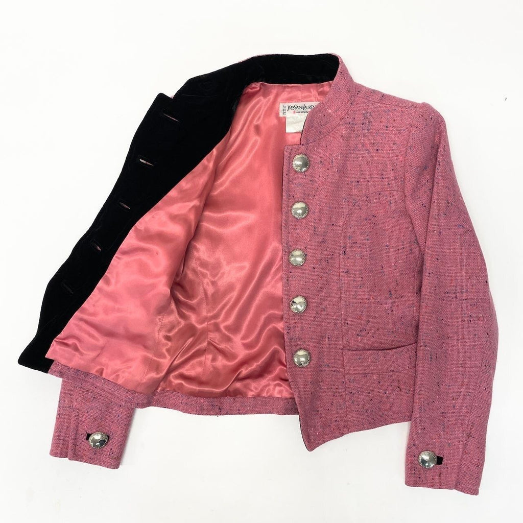 Yves Saint Laurent 1980s Tweed Stand-Collar Knit Jacket