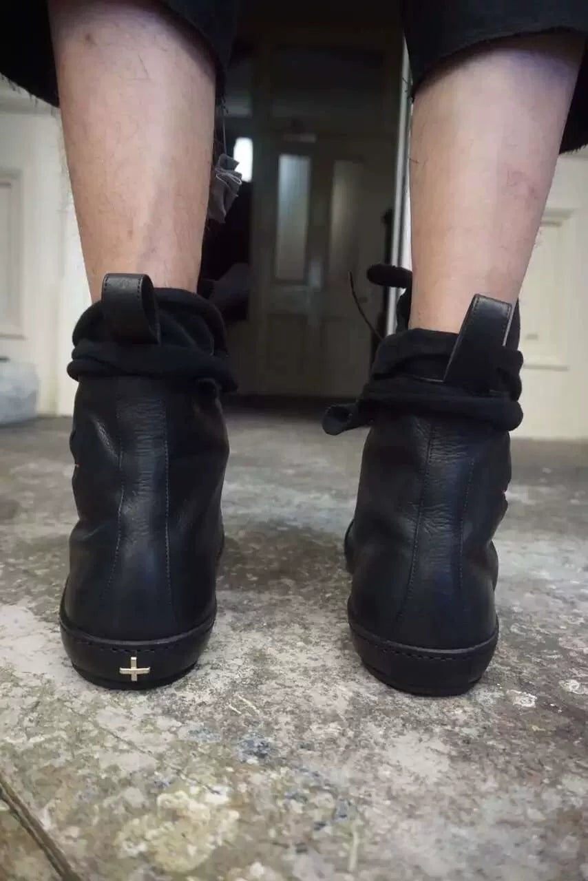 M.A+ Black Double Fold High-Top Leather Sneakers