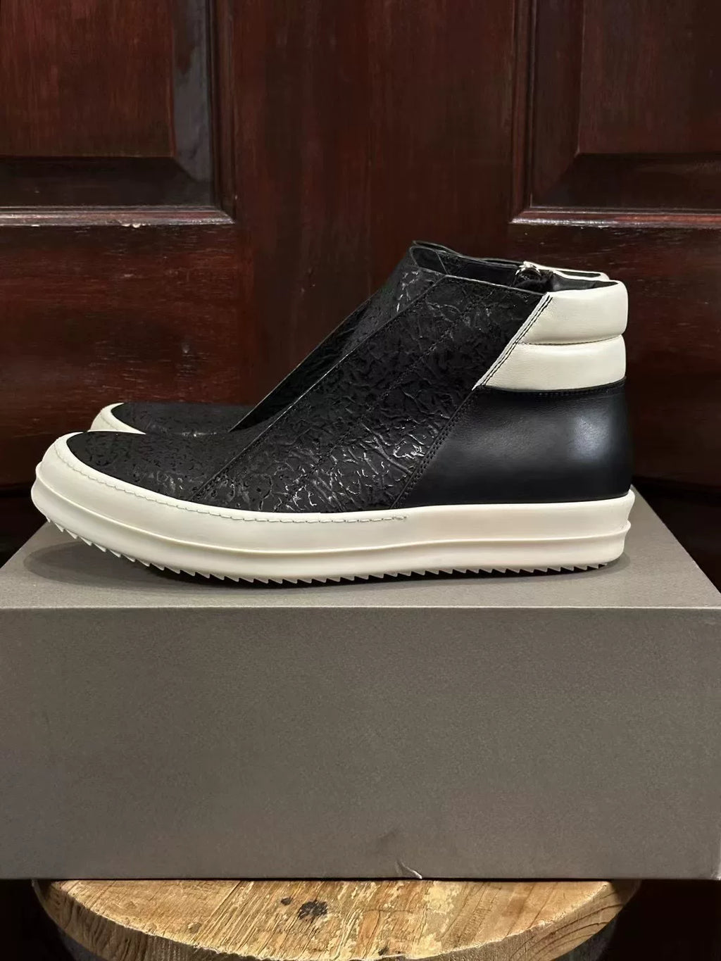 Rick Owens Patchwork Leather Island Dunk Sneakers