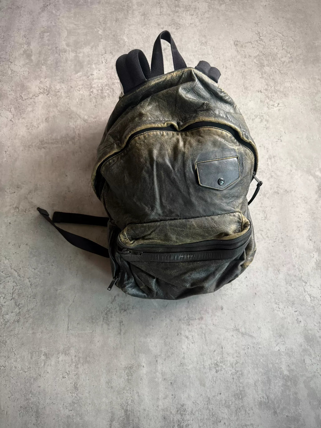 Saint Laurent Paris 16AW Black Washed Distressed Calfskin Backpack by Hedi Slimane
