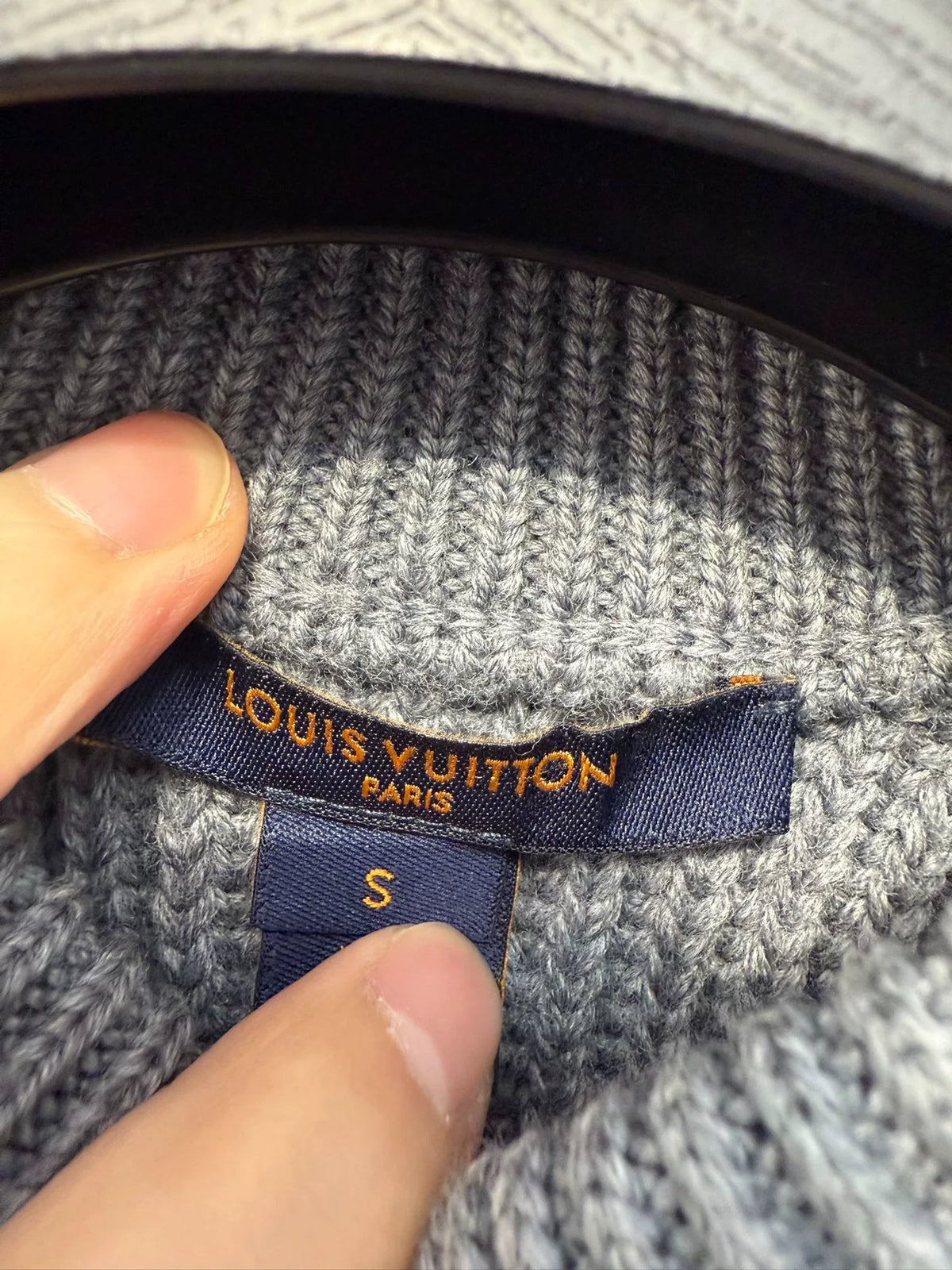 Louis Vuitton Grey Logo Print Knit Sweater