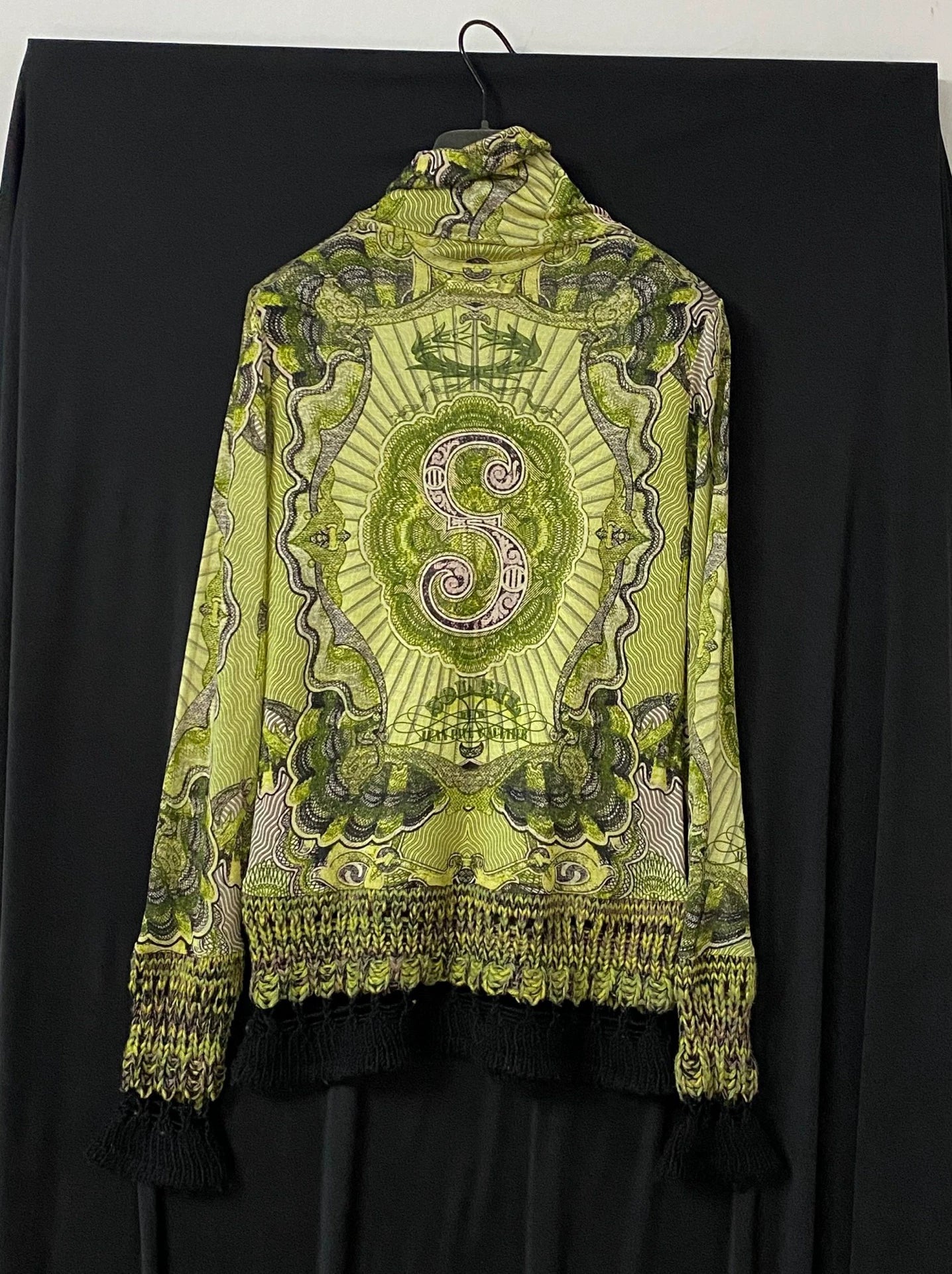 Jean Paul Gaultier Green Dragon Tattoo Bill Knit Rib Mesh Shirt