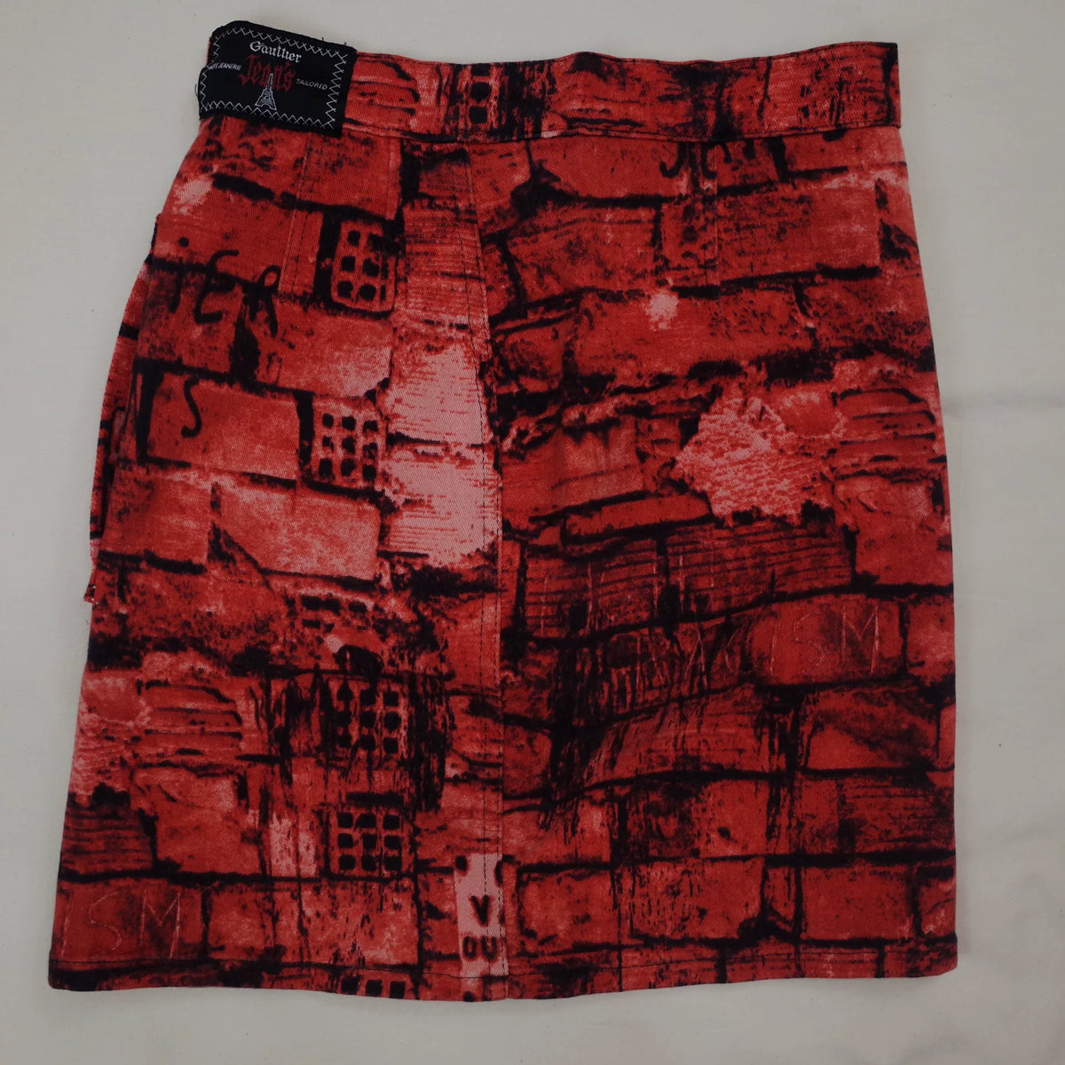 1997 Fall/Winter Jean Paul Gaultier Red Brick Wall Print Stretch T-Shirt and Skirt Set