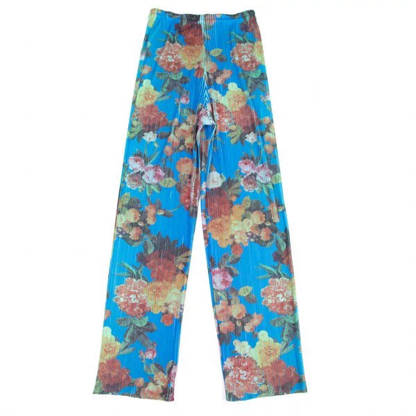 Issey Miyake Vintage Blue Floral Pleated Pants