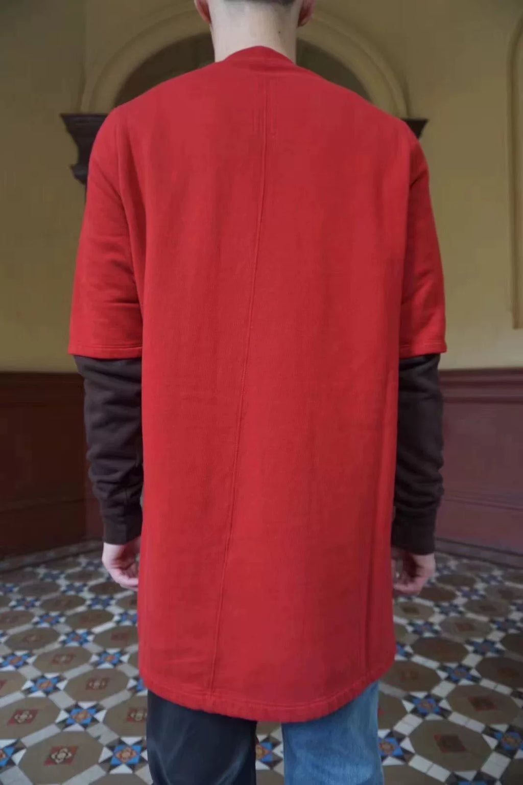 Rick Owens FW19 Red Gym Print Layered Cotton Sweater