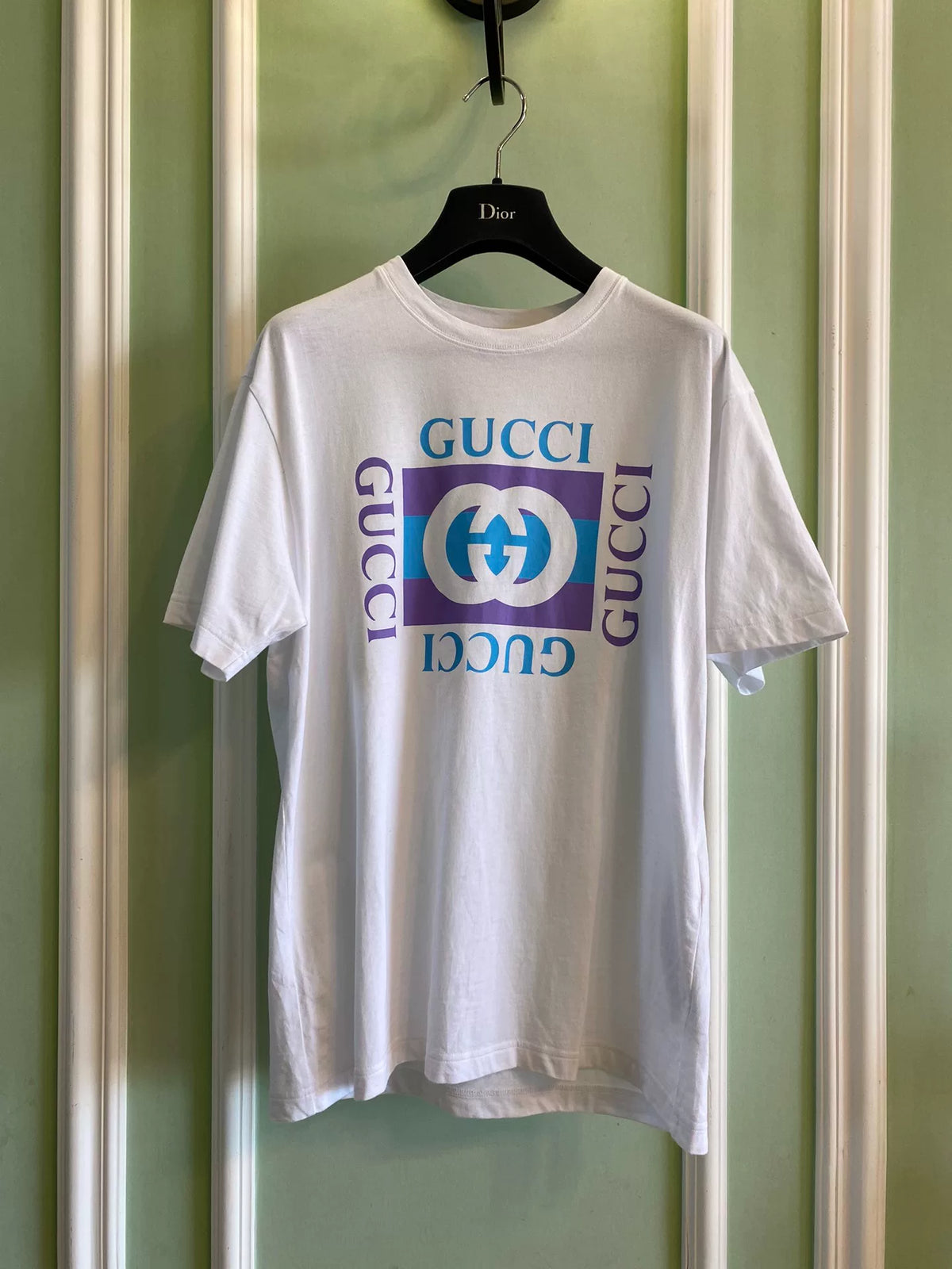 Gucci Purple Blue Logo Short Sleeve T-Shirt