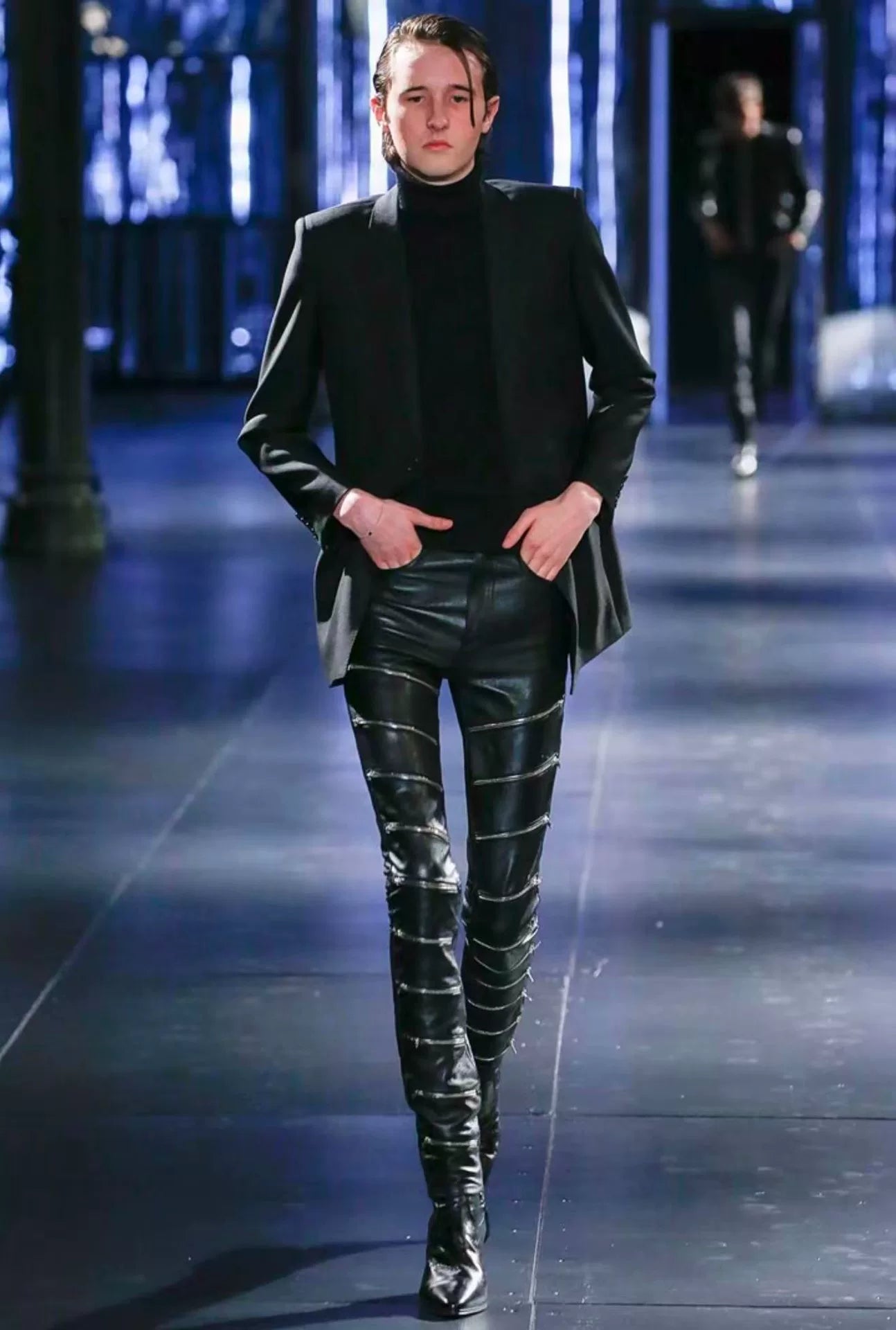 Saint Laurent 15FW Runway Black Contrast Stitching Peak Lapel Suit