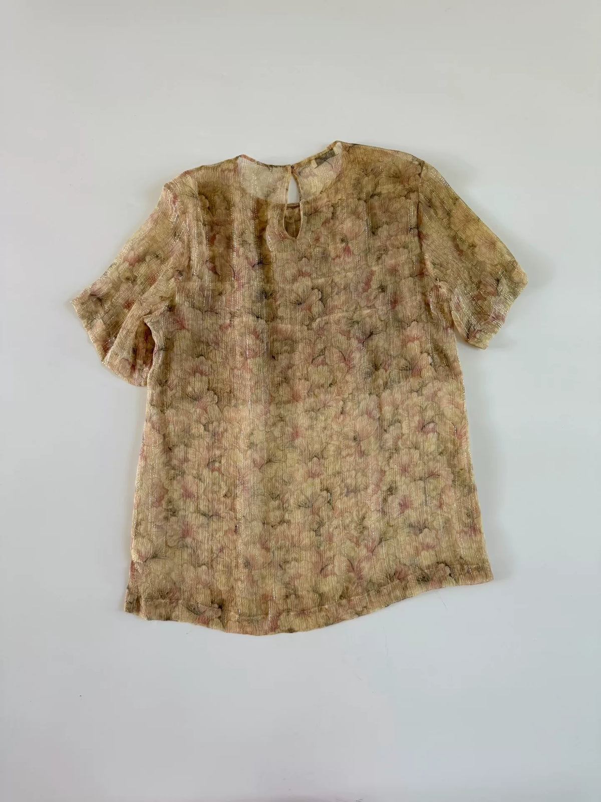 Dries van Noten Silver Watercolor Floral Distressed Silk Top