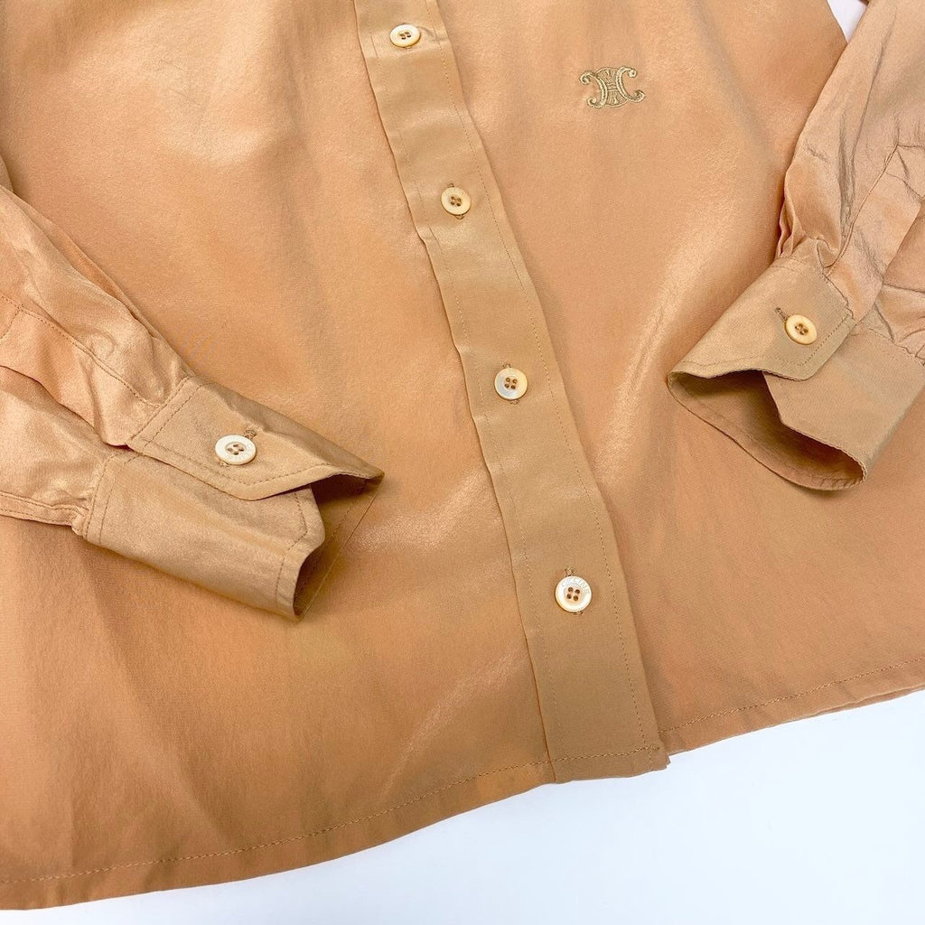 Celine 1990s Silk Logo Embroidered Long Sleeve Shirt